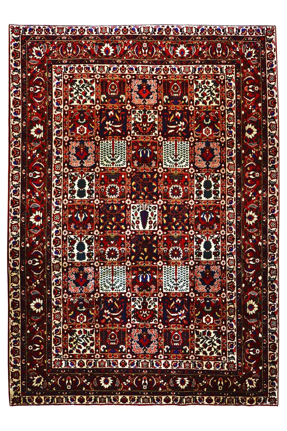 Bakhtiari rug 340x238 cm, red medallion pattern with border