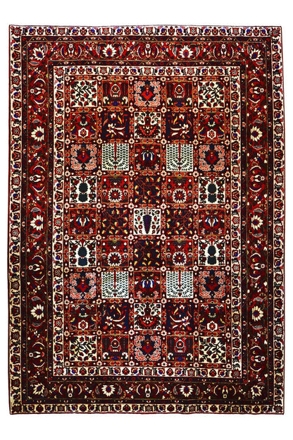Bakhtiari rug 340x238 cm, red medallion pattern with border