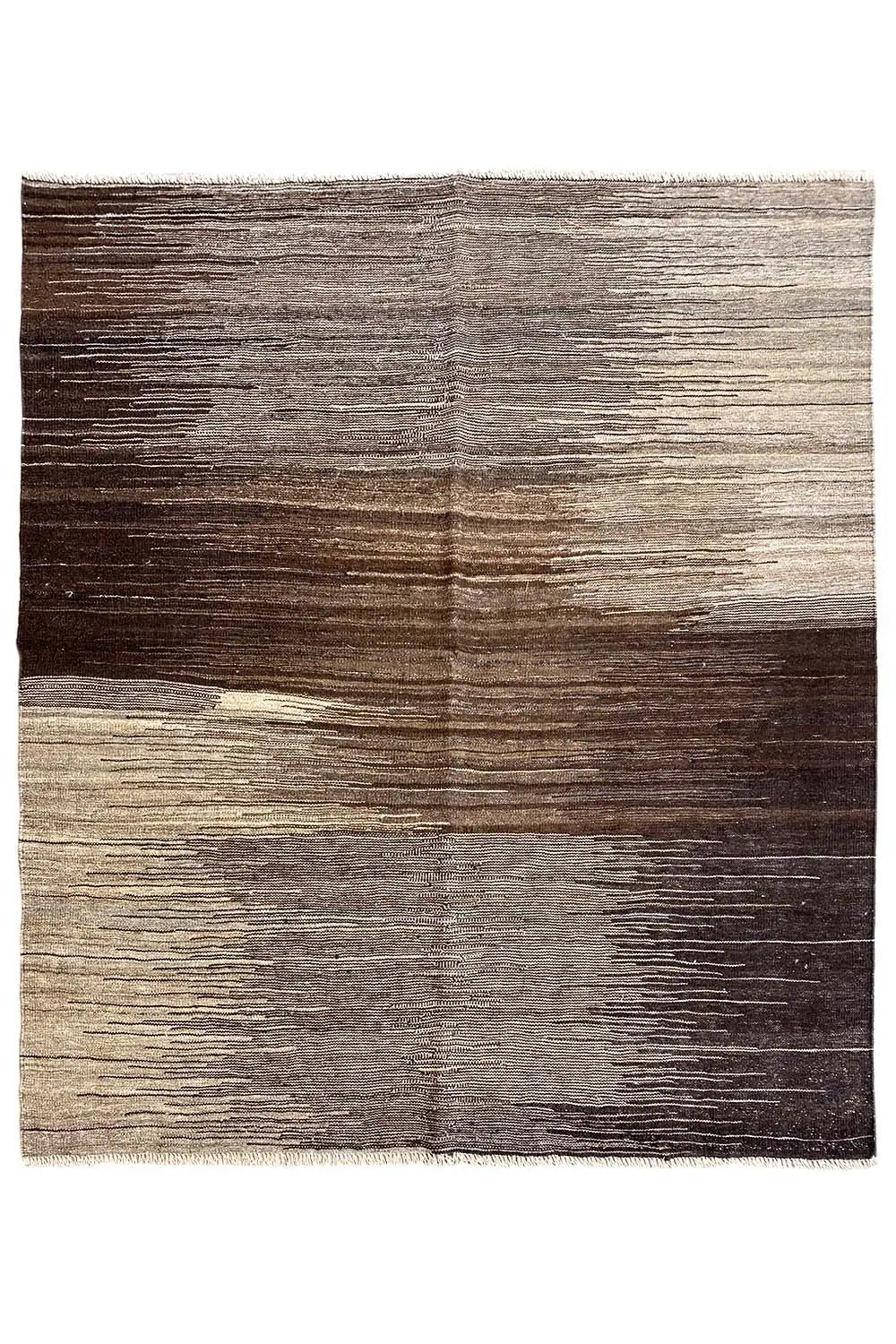 Kilim Qashqai rug with horizontal stripes in brown, gray and beige