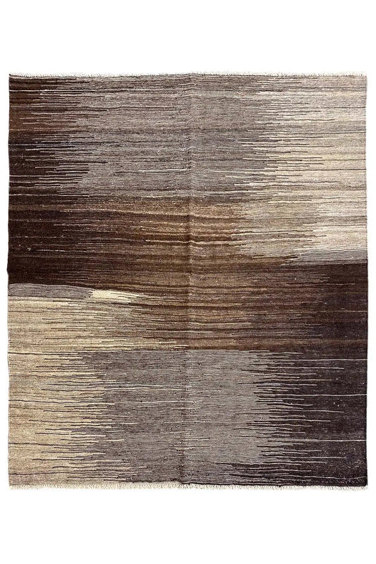 Kilim Qashqai rug with horizontal stripes in brown, gray and beige