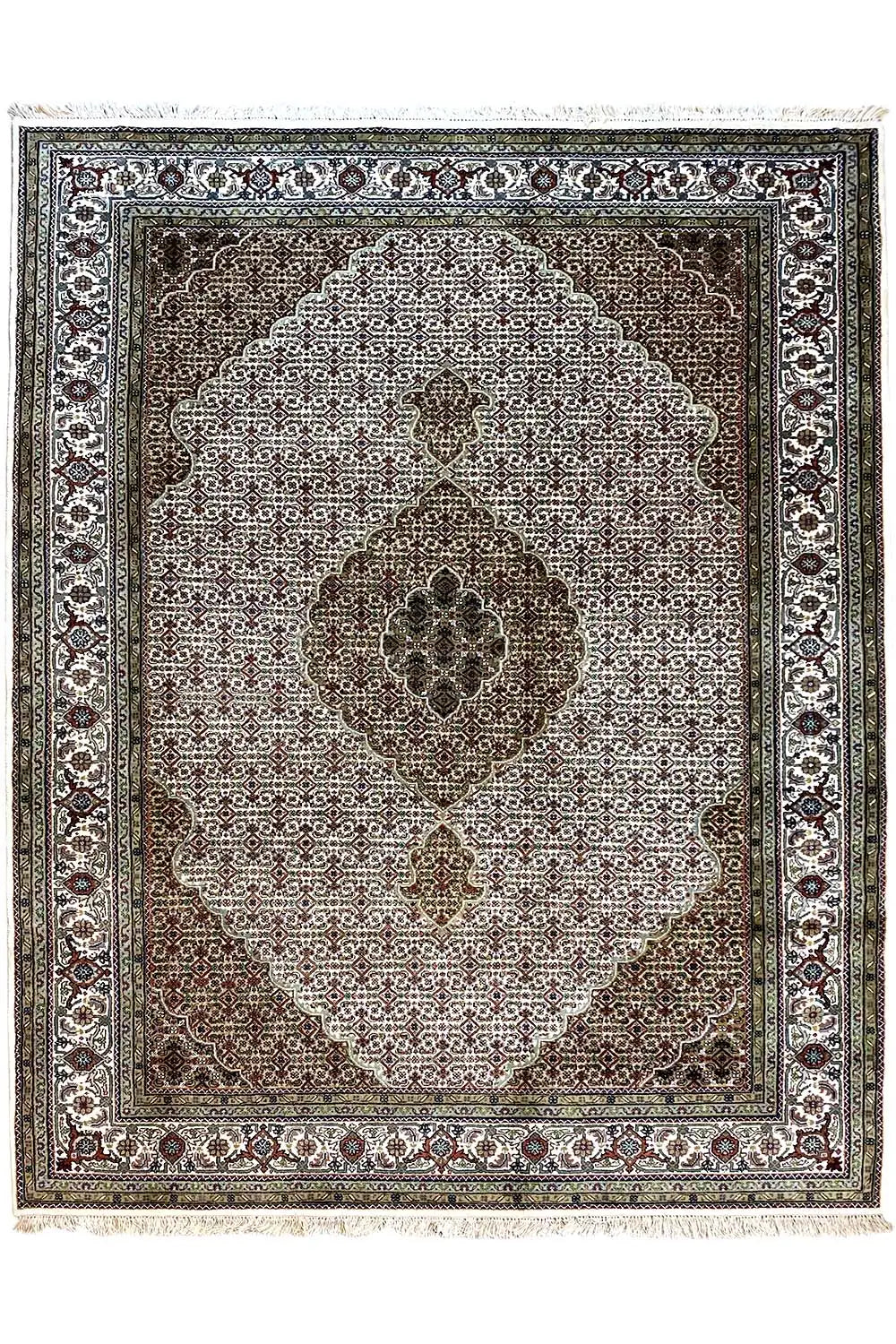 Indo Tabriz square rug, central medallion area with an ornamental border