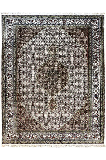 Indo Tabriz square rug, central medallion area with an ornamental border