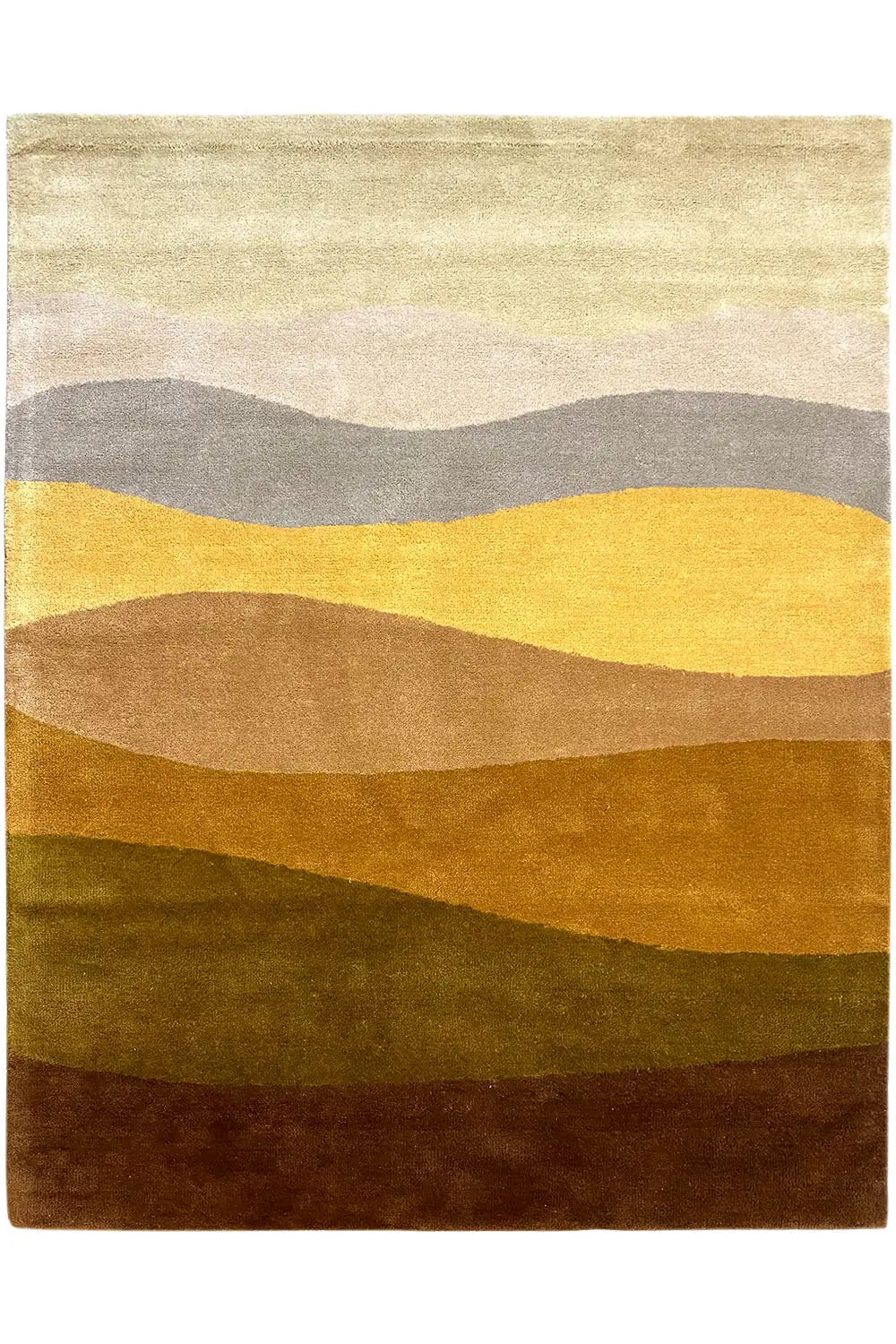 Hand-tufted rug 150x200 cm with wavy stripes in beige, yellow, gray, and brown