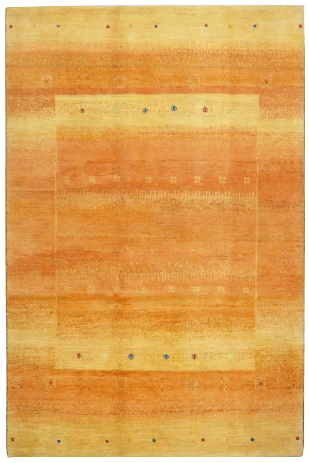 Gabbeh rug, orange-brown field pattern with small colored dots