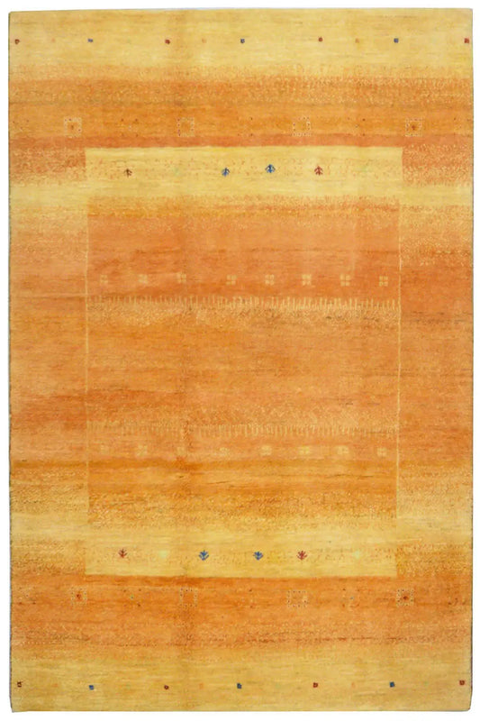 Gabbeh rug, orange-brown field pattern with small colored dots