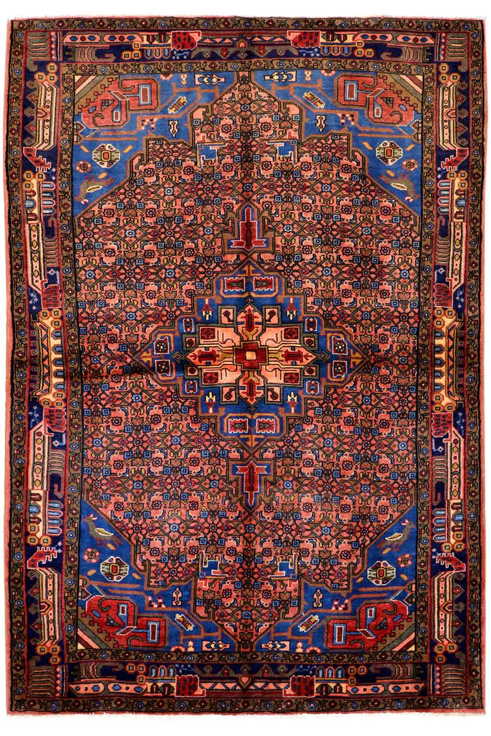 Hamadan rug with a multicolored pattern, rectangular, ornamented in the center