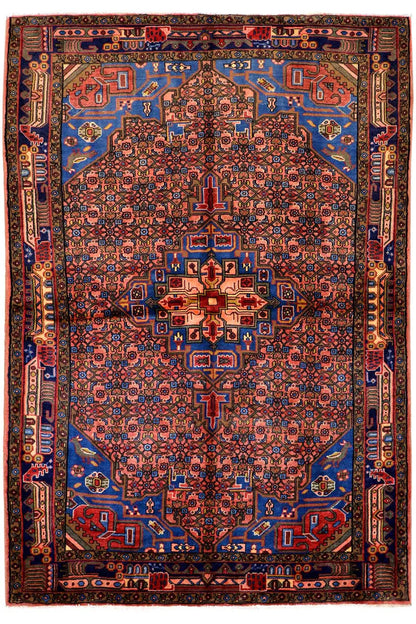 Hamadan rug with a multicolored pattern, rectangular, ornamented in the center