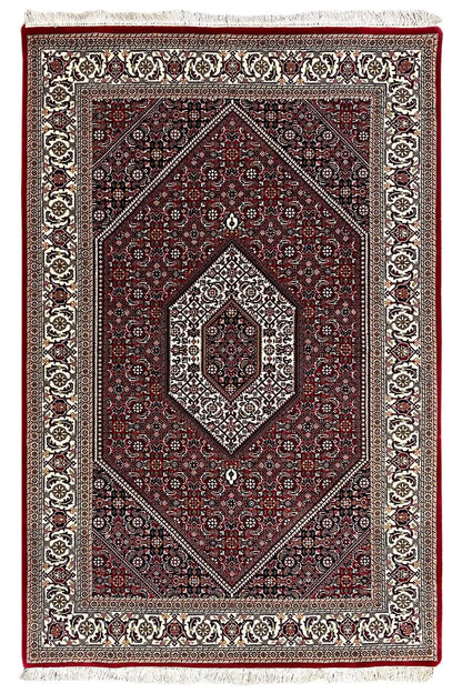 Bidjar oriental rug, framed diamond pattern in Bordeaux, cream, and dark blue