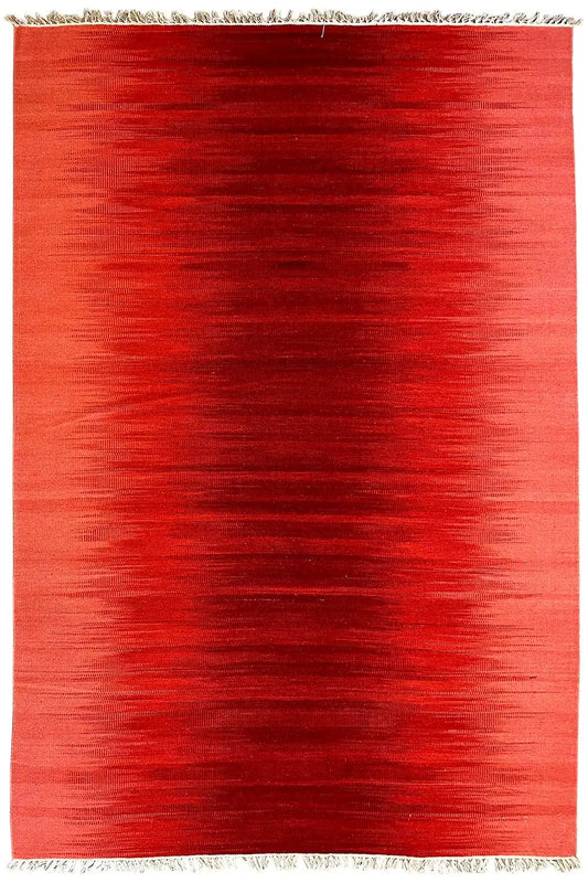 Red kilim rug 160x230 cm, rectangular with fringed edges