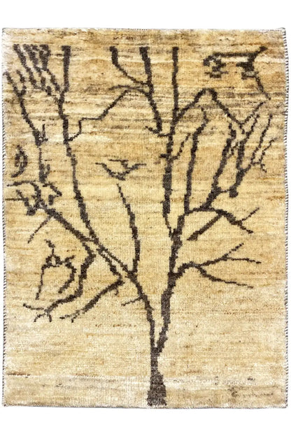 Gabbeh Lori rug (85x58 cm) with a beige background and dark branch pattern
