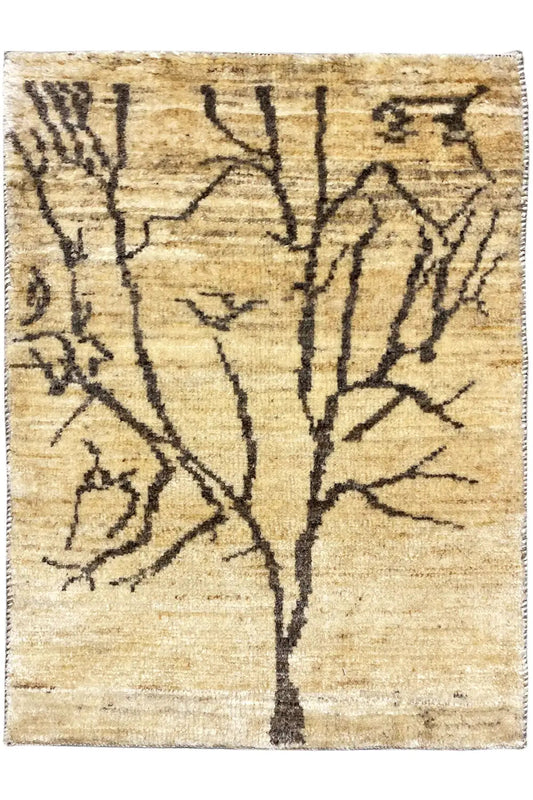 Gabbeh Lori rug (85x58 cm) with a beige background and dark branch pattern