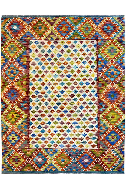 Afghan kilim, rectangular rug with colorful zigzag and diamond patterns