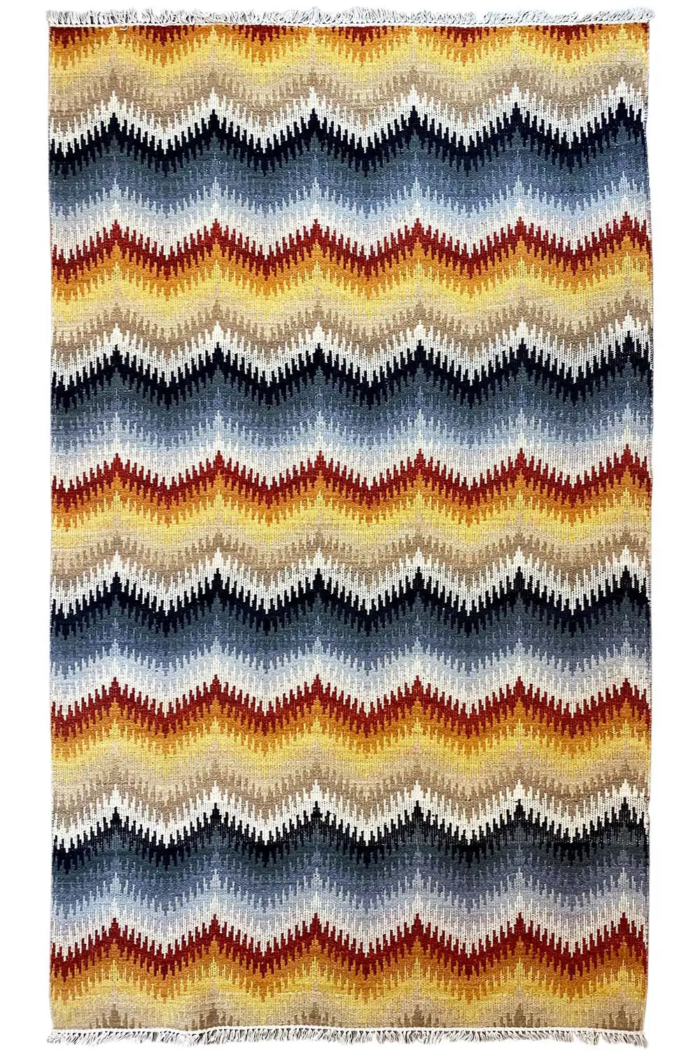 Modern kilim rug 160x230 cm, rectangular, zigzag pattern in blue and orange