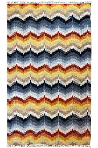 Modern kilim rug 160x230 cm, rectangular, zigzag pattern in blue and orange