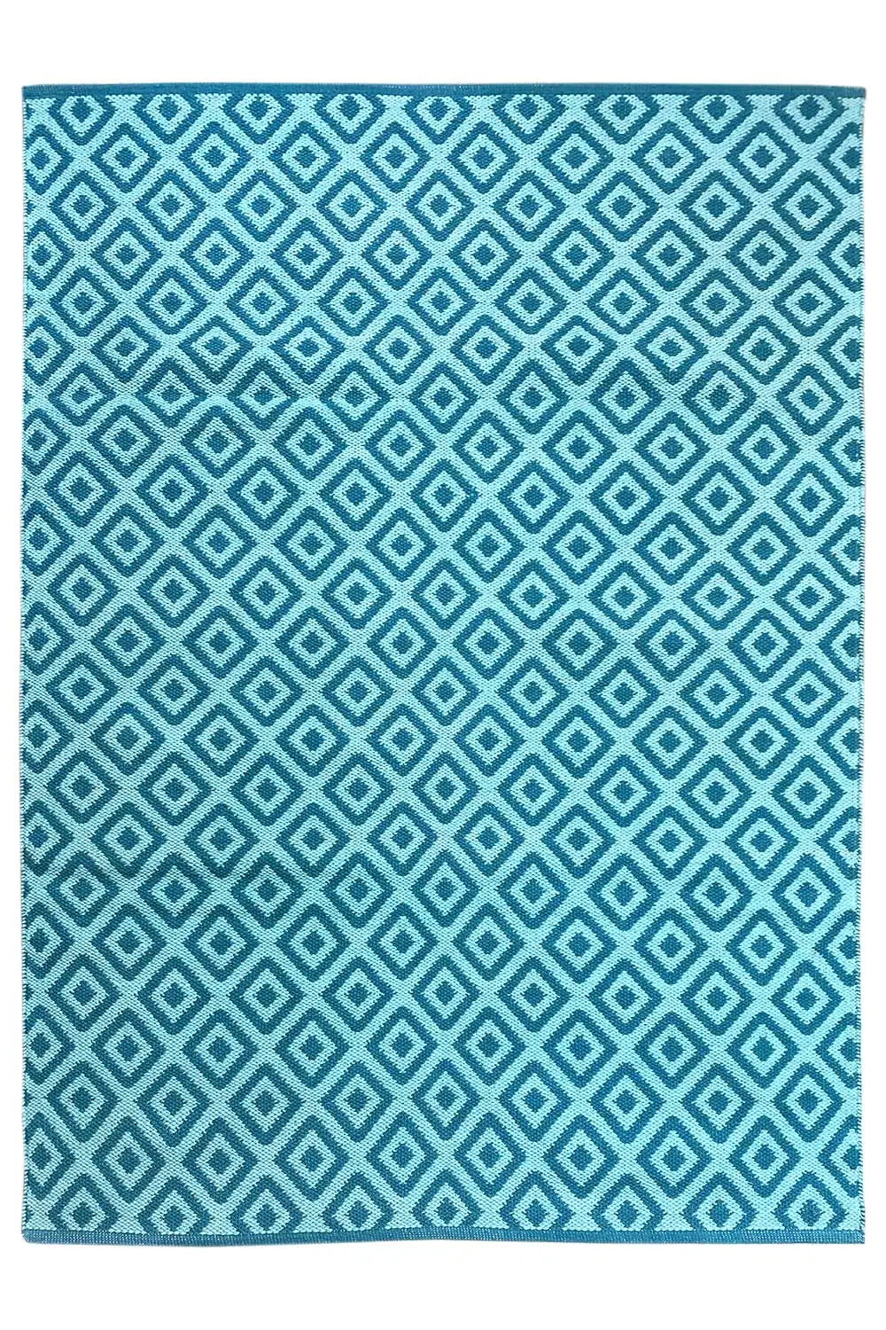 Blue rectangular kilim with a repeating diamond lattice pattern
