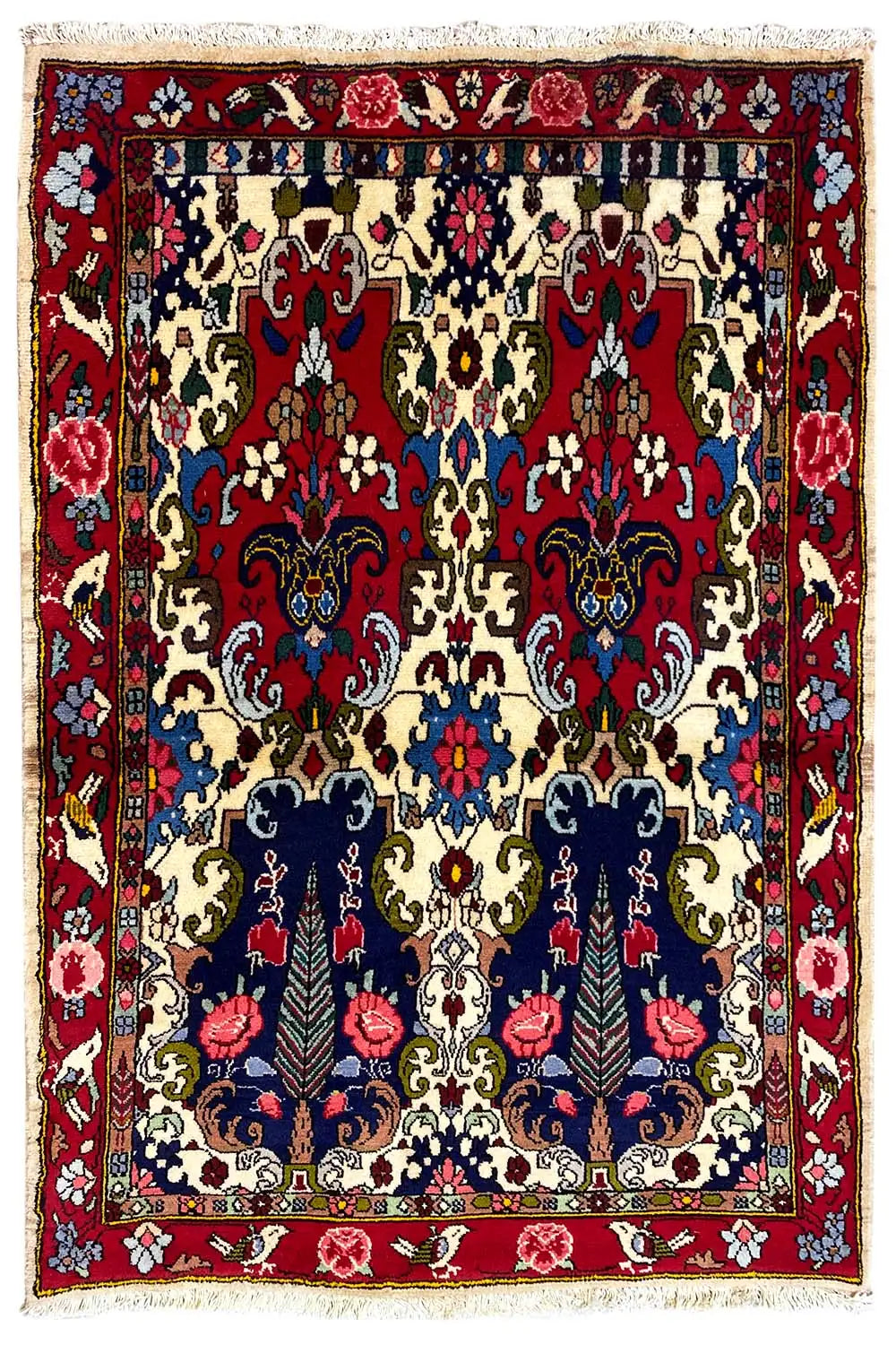 Bakhtiari rug, rectangular, red field with a classic border and ornamental pattern