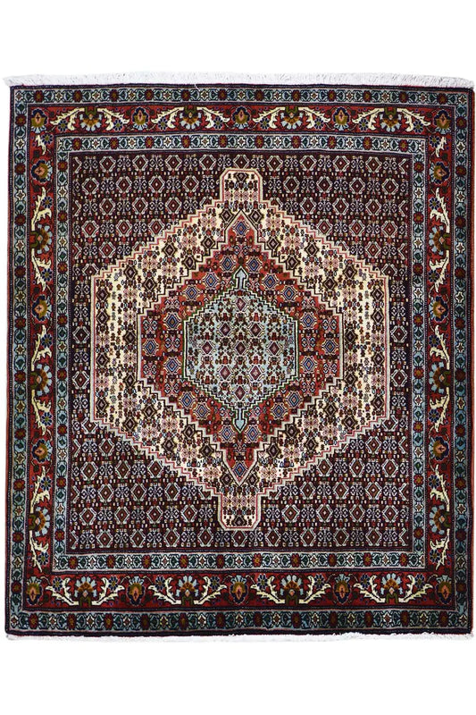 Rectangular Hamadan rug with a central medallion and colorful ornamental border