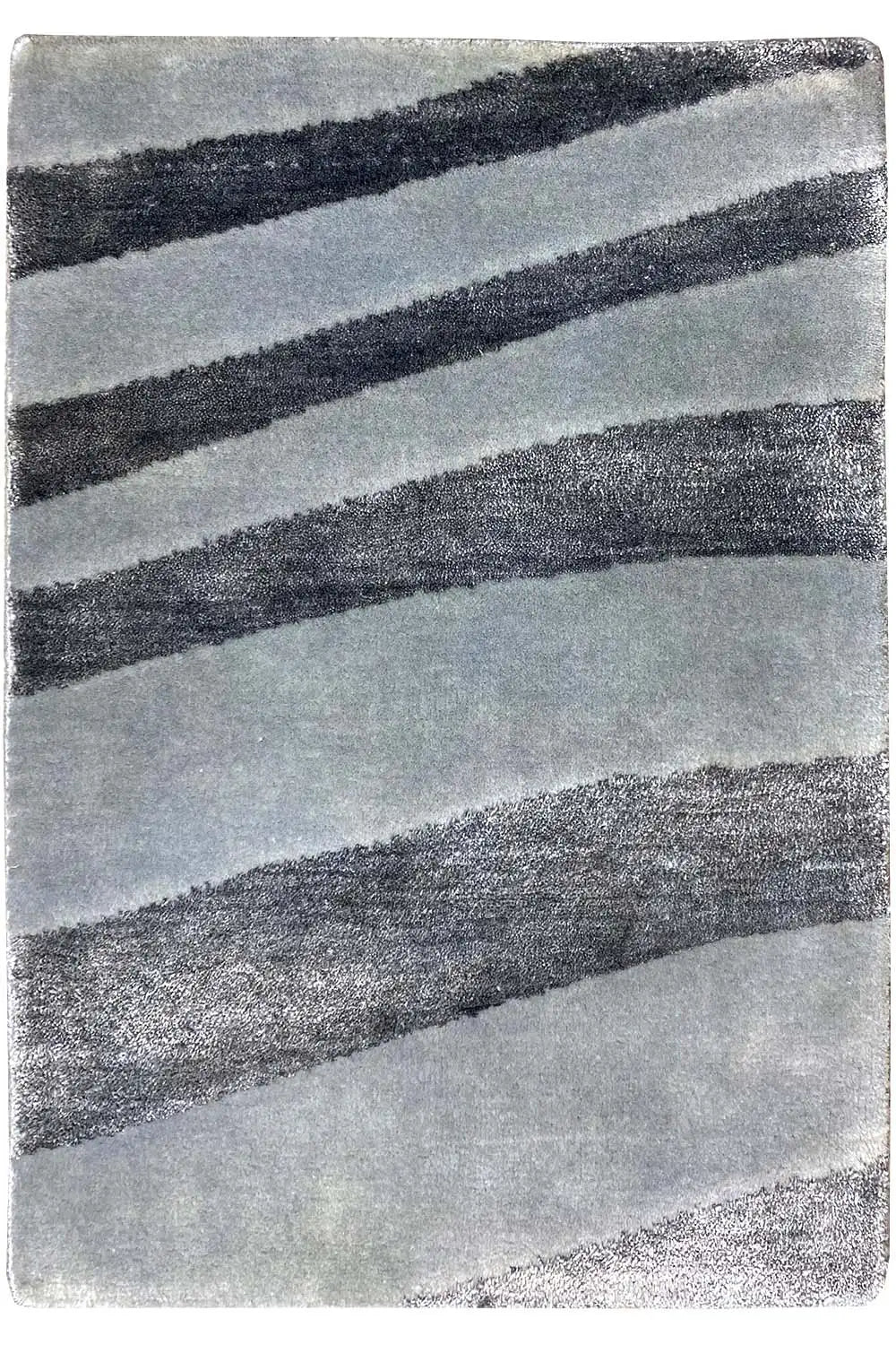 Rectangular designer rug with a striped gray pattern