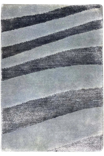 Rectangular designer rug with a striped gray pattern