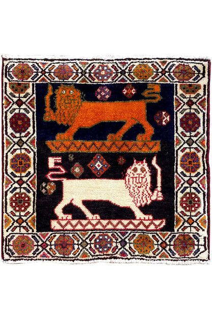 Qashqai rug 62x62 cm, square, central animal motif with medallion border