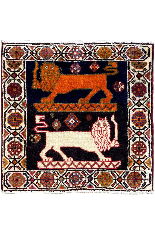 Qashqai rug 62x62 cm, square, central animal motif with medallion border