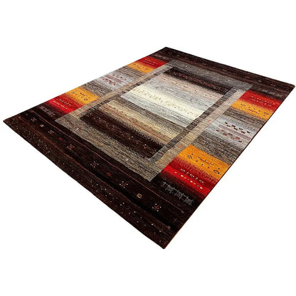 Gabbeh rug 240x174 cm with a geometric pattern in brown, red and beige
