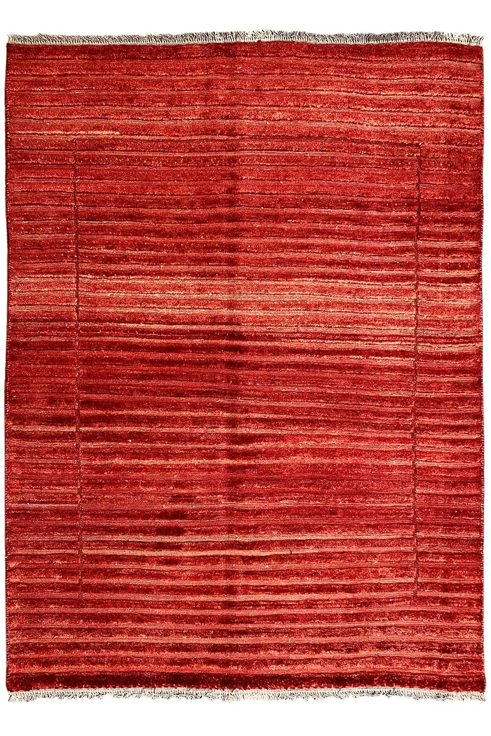 Gabbeh rug 200x151 cm: red, fine stripes, short fringe
