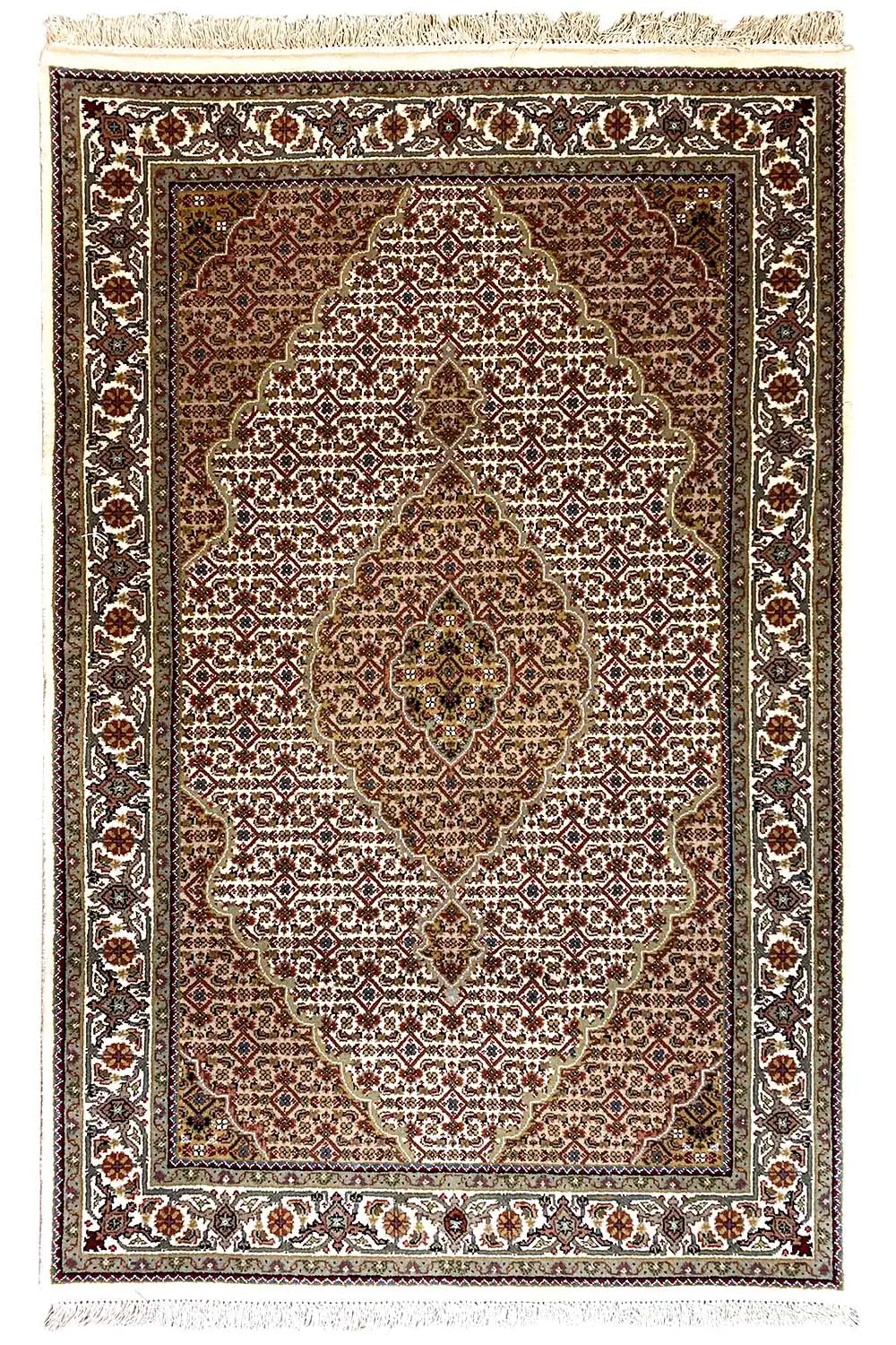 Indo Tabriz rug 181x120 cm, medallion design, brown-beige decorative border