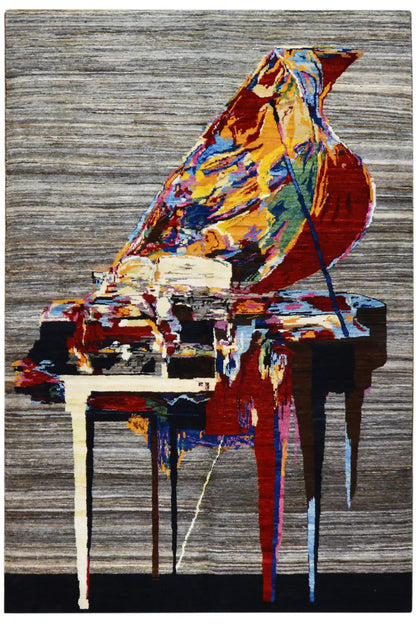 Gabbeh Lori rug with abstract pattern, multicolored gray, rectangular, close-up view