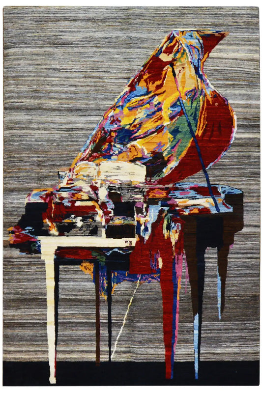 Gabbeh Lori rug with abstract pattern, multicolored gray, rectangular, close-up view