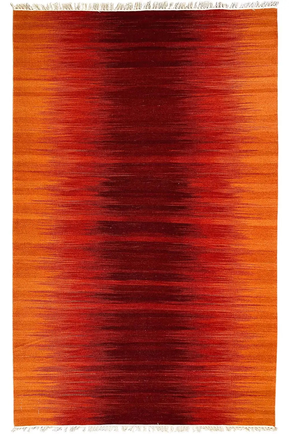 Modern kilim dhurrie rug, orange with dark red areas, woven border