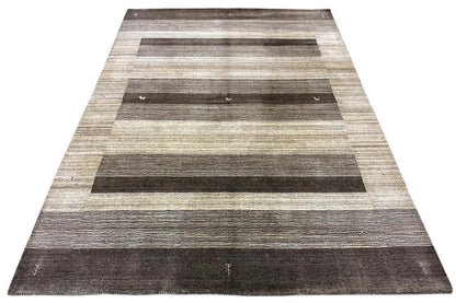 Gabbeh rug rectangular area: light beige and dark brown horizontal stripes