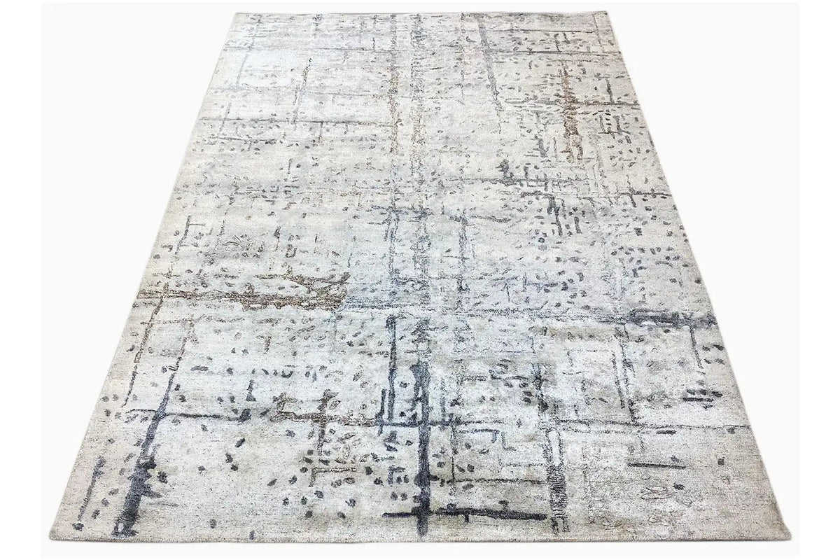 Hand-tufted rug 237x167 cm, rectangular, abstract pattern in light gray and blue