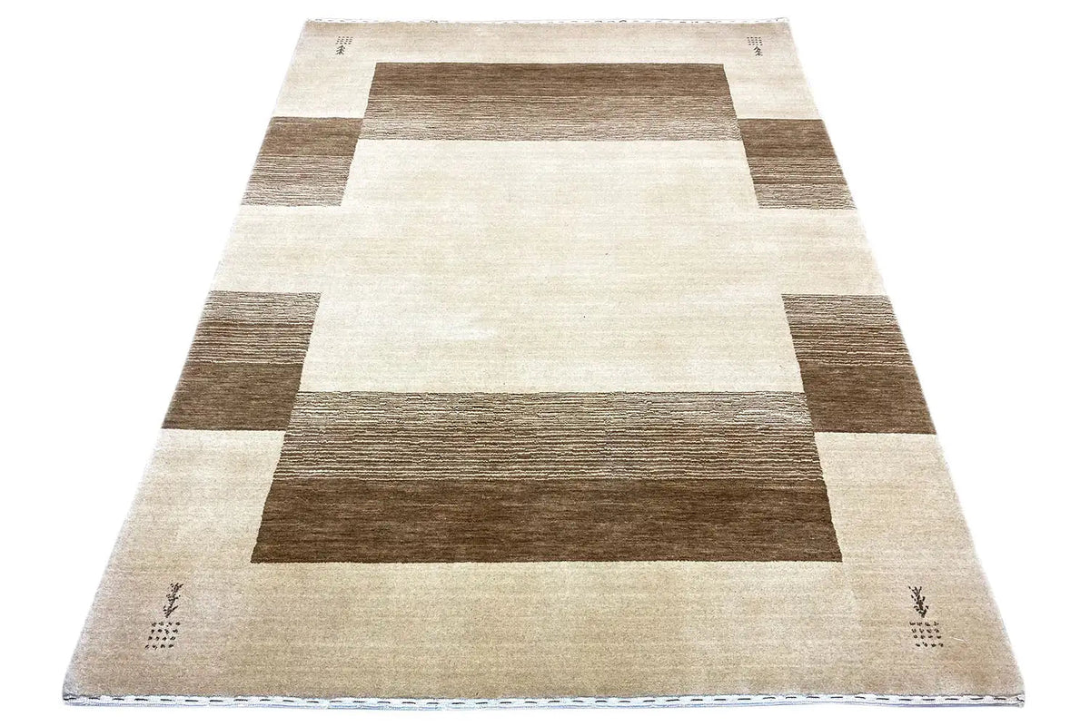 Gabbeh rug, abstract rectangular pattern in light beige and brown, 200x150 cm