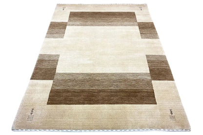 Gabbeh rug, abstract rectangular pattern in light beige and brown, 200x150 cm