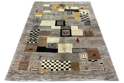 Gabbeh rug 204x153 cm with a geometric patchwork pattern of shapes and squares