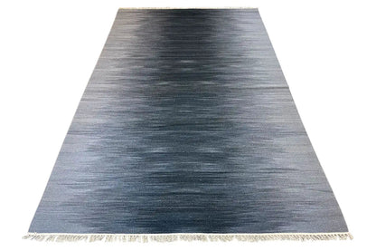 Gray ombré kilim dhurrie rug with fringes, trapezoidal