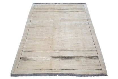 Gabbeh rug 178×132 cm in a beige tone with straight lines and a wide border