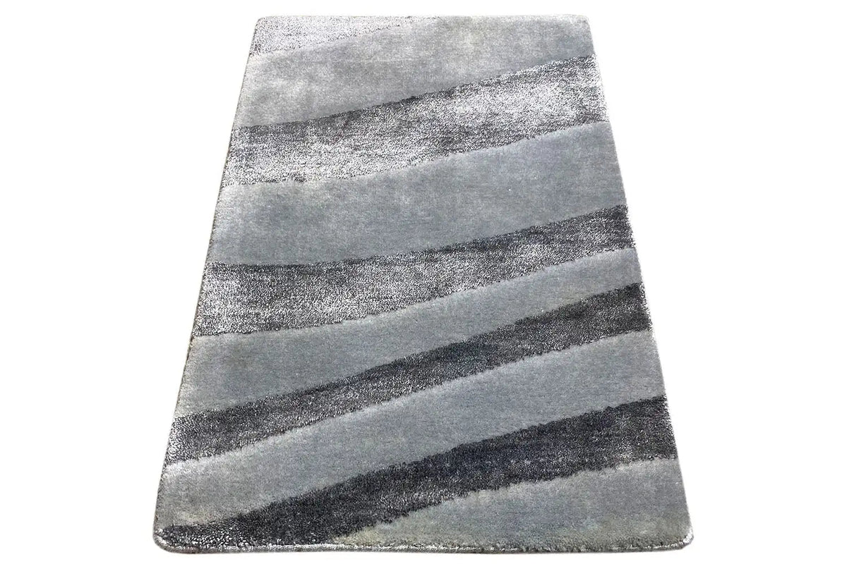 Rectangular designer rug with wide light and dark gray stripes