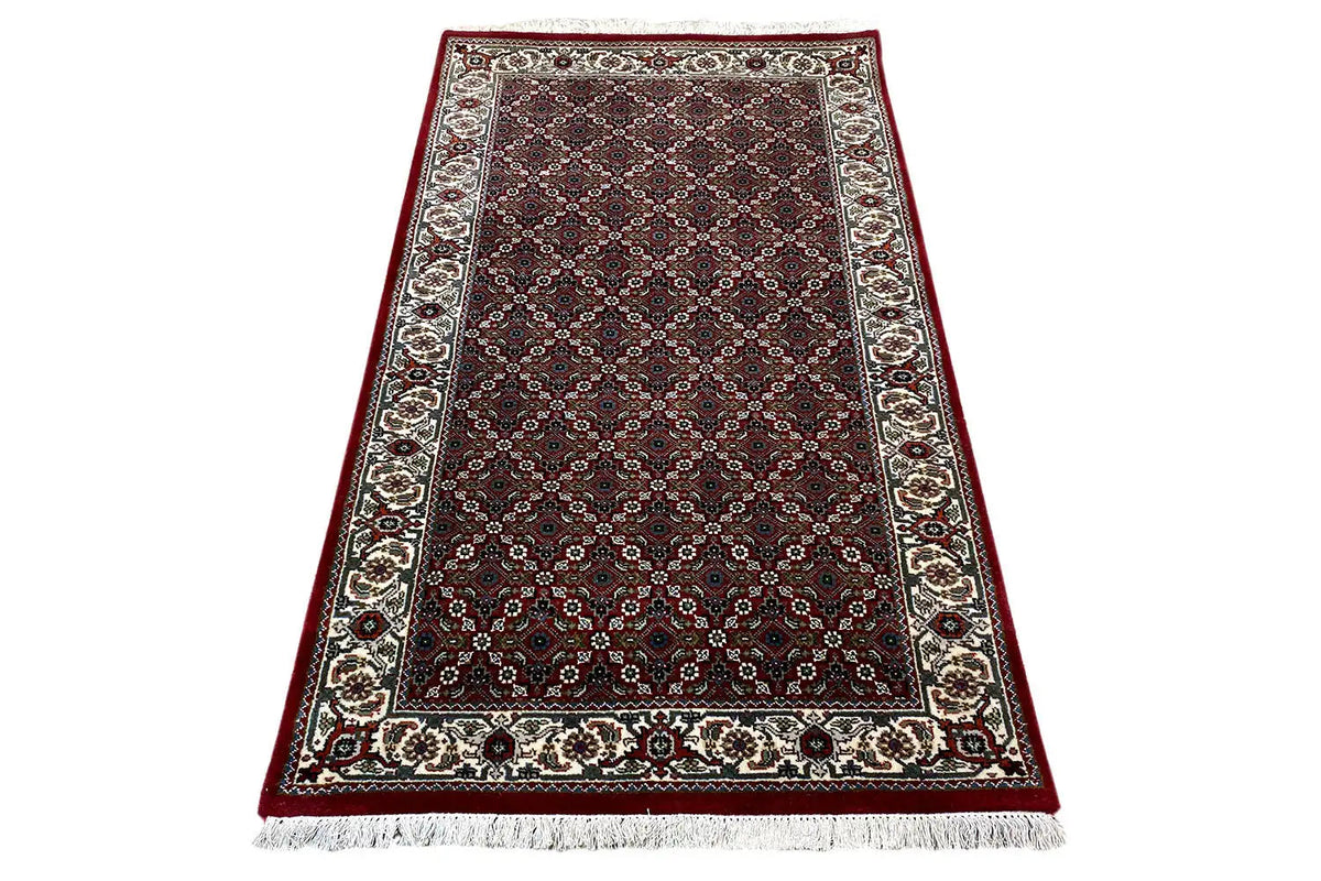 Bidjar rug with border and ornamental design, dark red with beige details