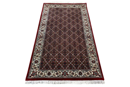 Bidjar rug with border and ornamental design, dark red with beige details