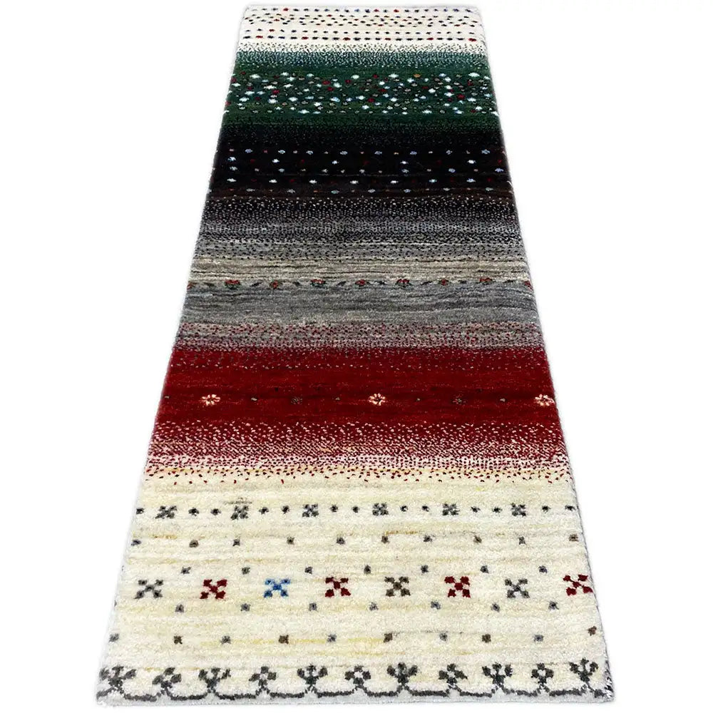 Gabbeh runner Lori, narrow wool rug with stripes and small symbolic patterns