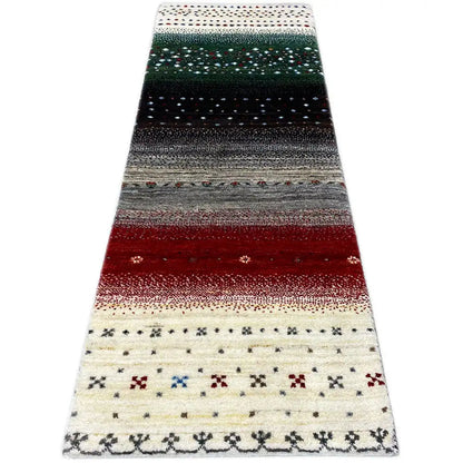 Gabbeh runner Lori, narrow wool rug with stripes and small symbolic patterns