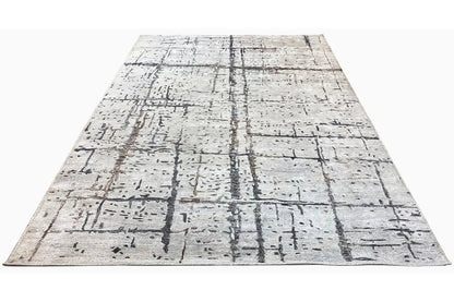 Hand-tufted rug 300x201 cm, abstract grid of dark lines on a light background