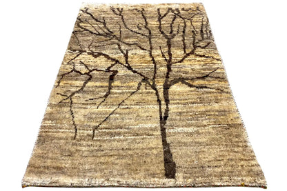 Gabbeh rug 87x61 cm with tree design, beige pile, dark outlines