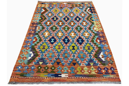 Afghan kilim rug 150x102 cm, flat-woven tribal pattern with borders