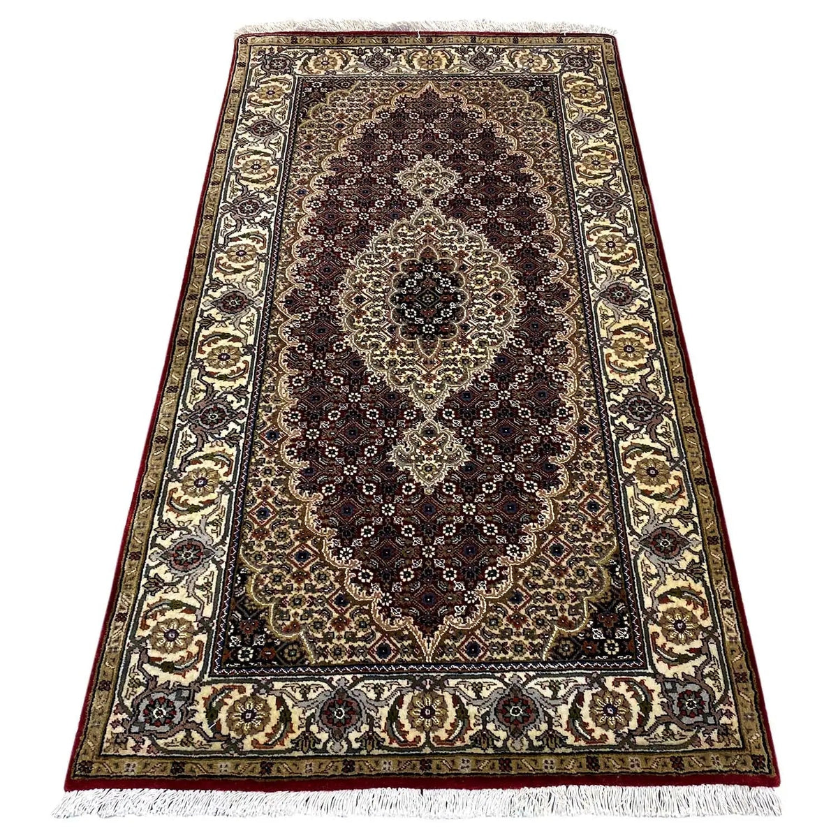 Indo Tabriz rug (145x76 cm) as a doormat, curved border frame and central medallion