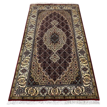 Indo Tabriz rug (145x76 cm) as a doormat, curved border frame and central medallion