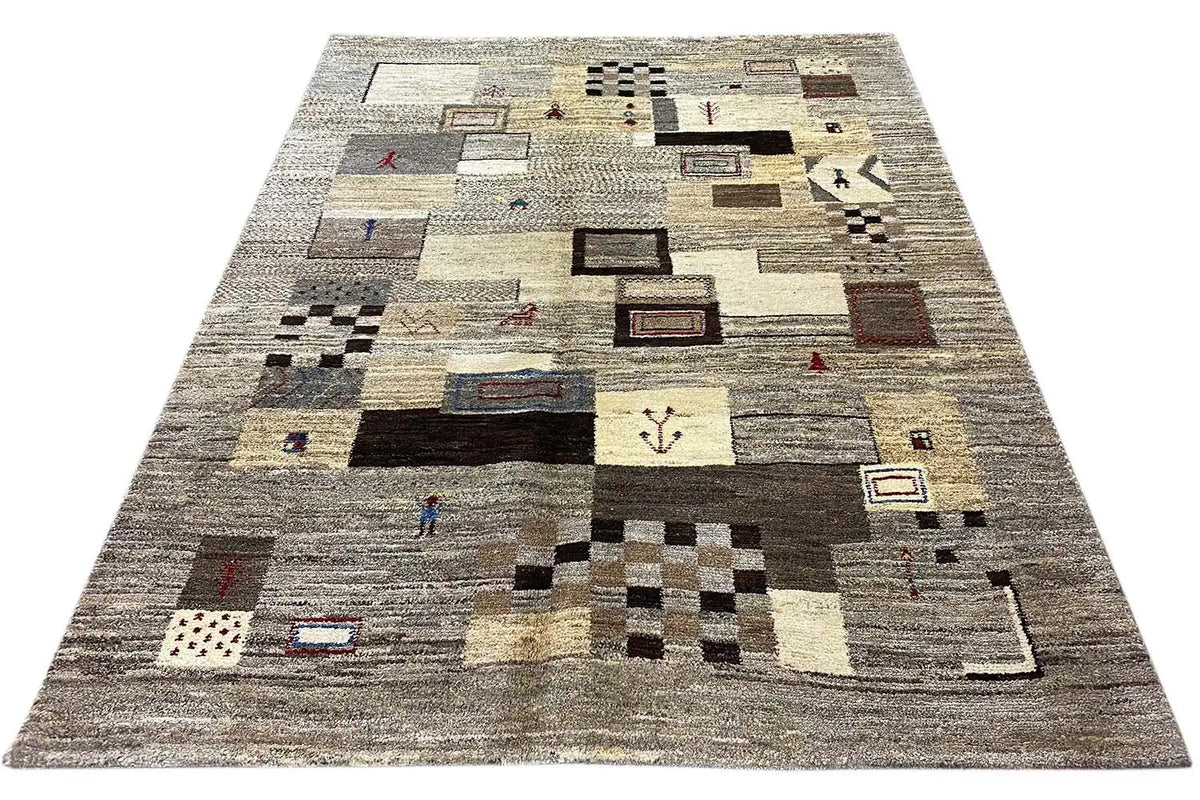 Rectangular rug with abstract square and geometric figure motifs