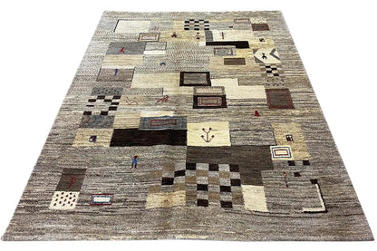Rectangular rug with abstract square and geometric figure motifs